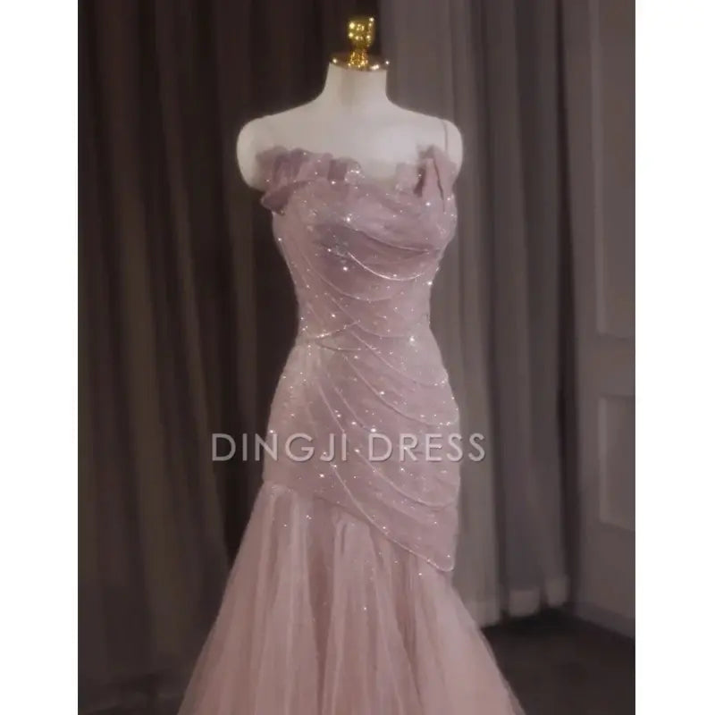 DingJiDress Shiny Tulle Mermaid Spaghetti Strap Sleeveless Fairy Fantastic Prom Dress