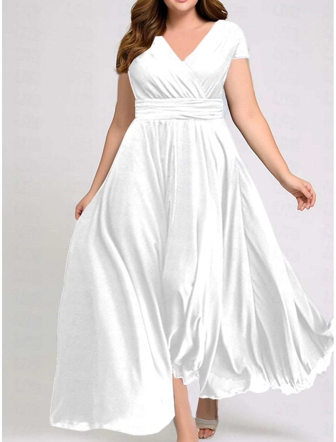 Women's Plus Size Prom Dress Party Dress Ruched V Neck Short Sleeve Vacation Black White Summer Spring