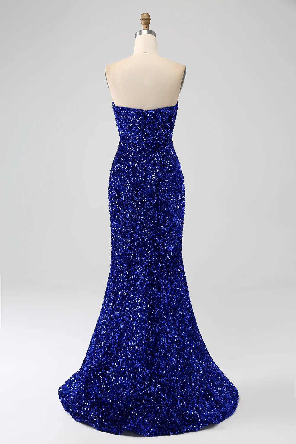 DingJiDress Red Strapless Sequins Long Mermaid Prom Dress With Slit