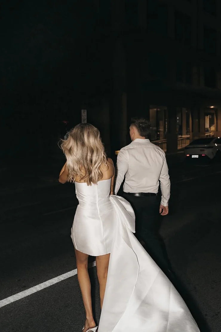 Cute Bodycon Strapless Satin Short Wedding Dress with Bow