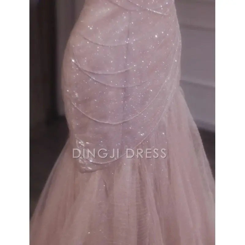 DingJiDress Shiny Tulle Mermaid Spaghetti Strap Sleeveless Fairy Fantastic Prom Dress