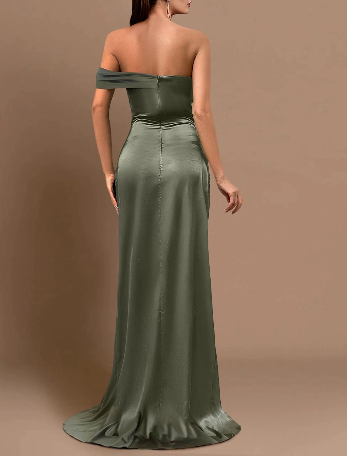 Beach Wedding Mermaid Evening Gown Sexy Dress Wedding Guest Holiday Court Train Sleeveless Off Shoulder Bridesmaid Dress Satin with Ruched Slit Masquerade Dress