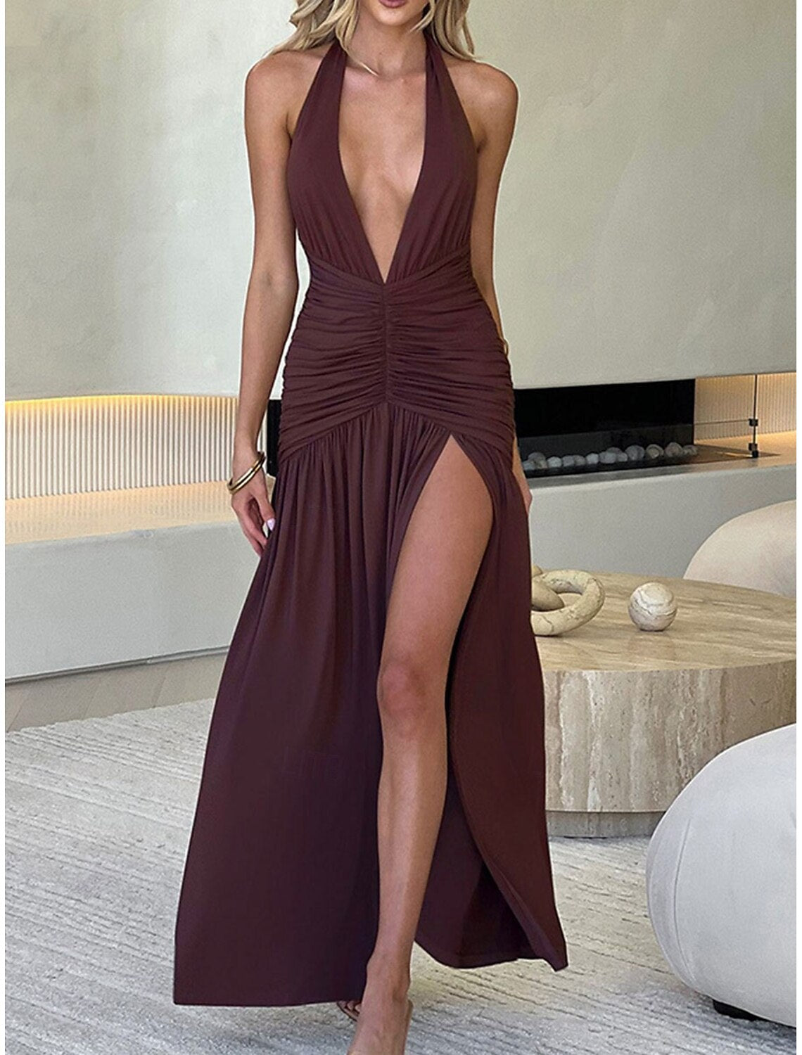 Mermaid / Trumpet Party Dresses Elegant Dress Wedding Wedding Guest Floor Length Sleeveless Halter Neck Imitation Silk Backless with Slit