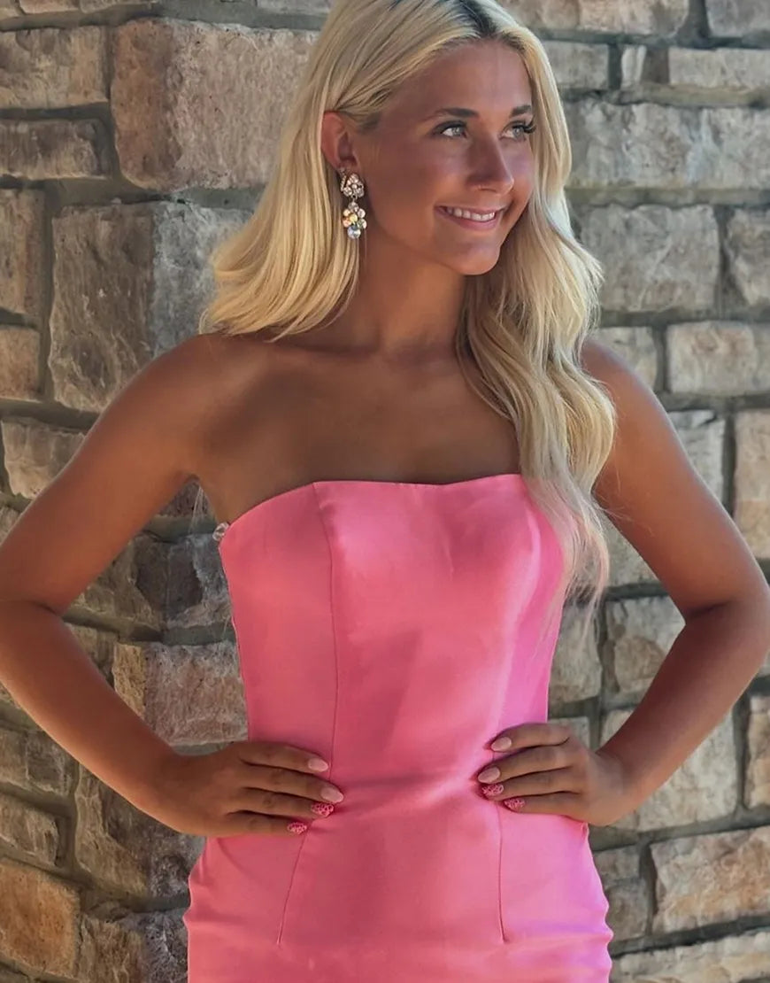 Blue mermaid strapless lotus leaf side length split party dress