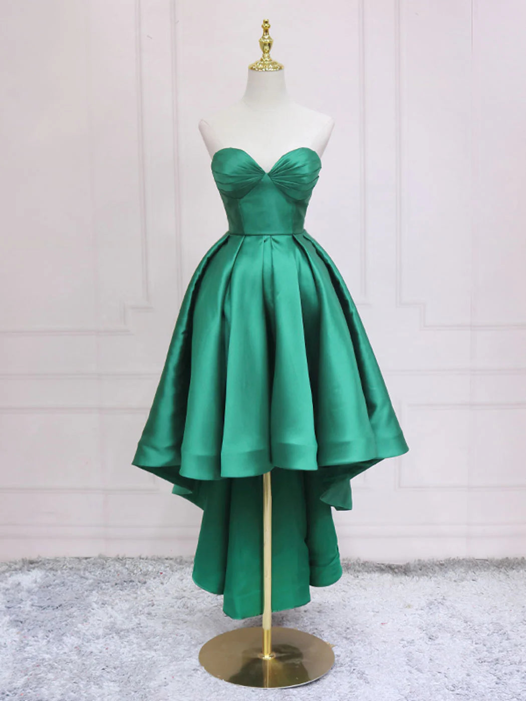 Simple Sweetheart Neck Green High Low Prom DressGreen Homecoming Dress