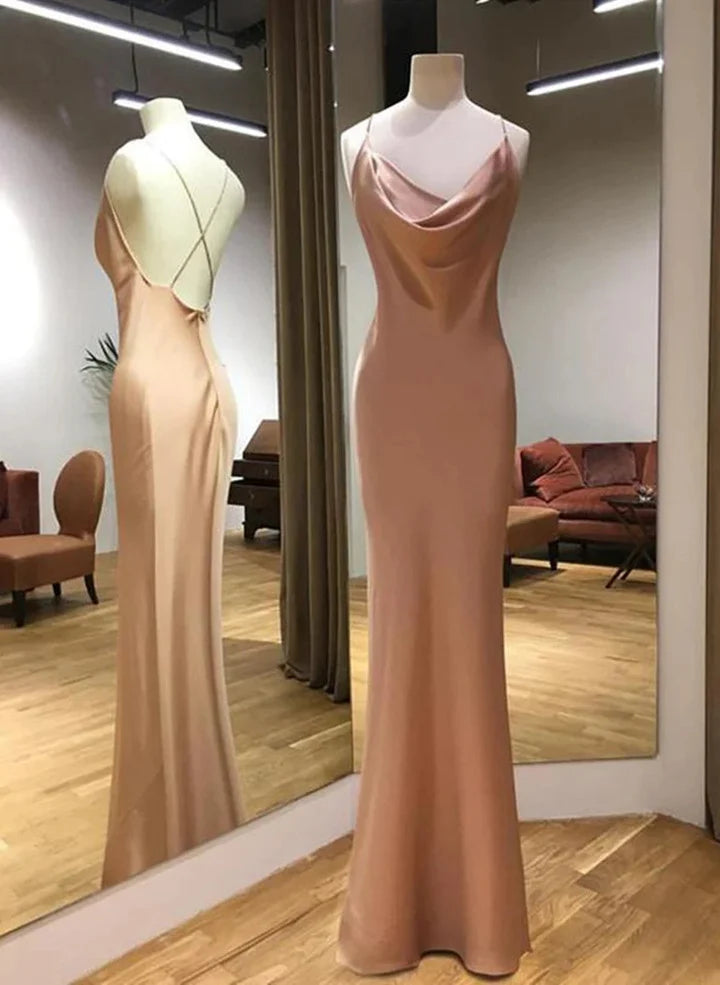 Champagne low neck chic long gown party gown ball gown