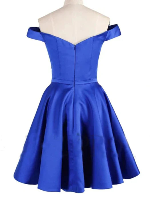 Blue Satin Short Ball Dress Back to School Short Dress Blue Formal Evening Dress