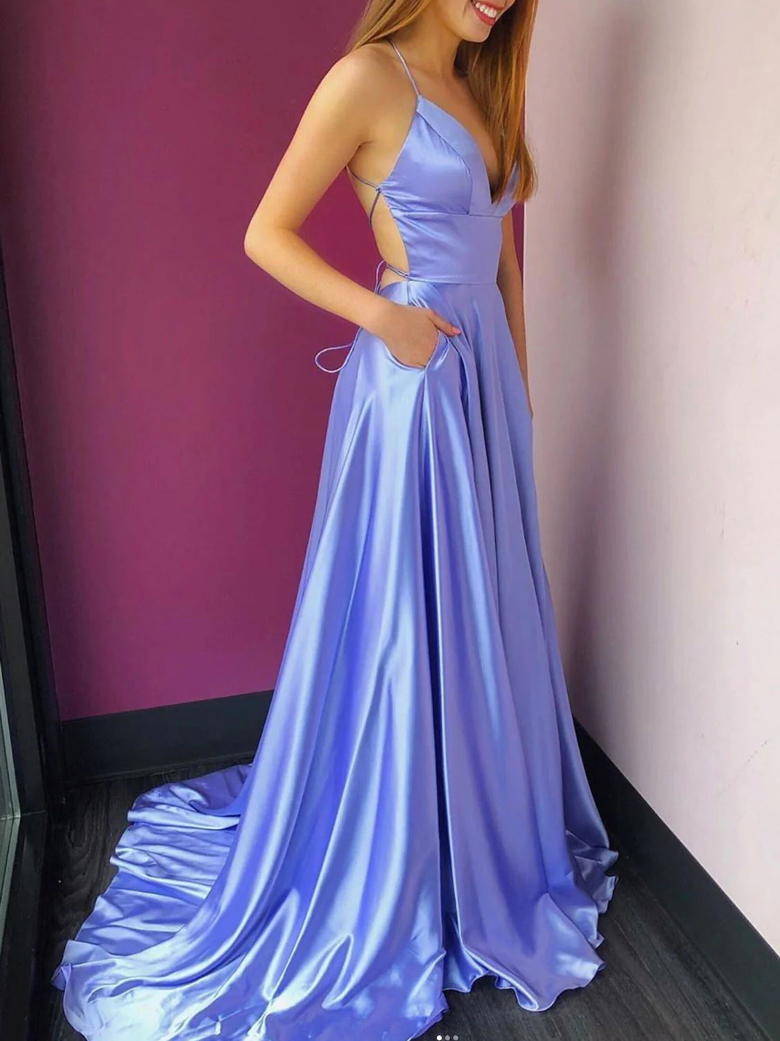 Simple v neck backless long prom dress A line long evening dress