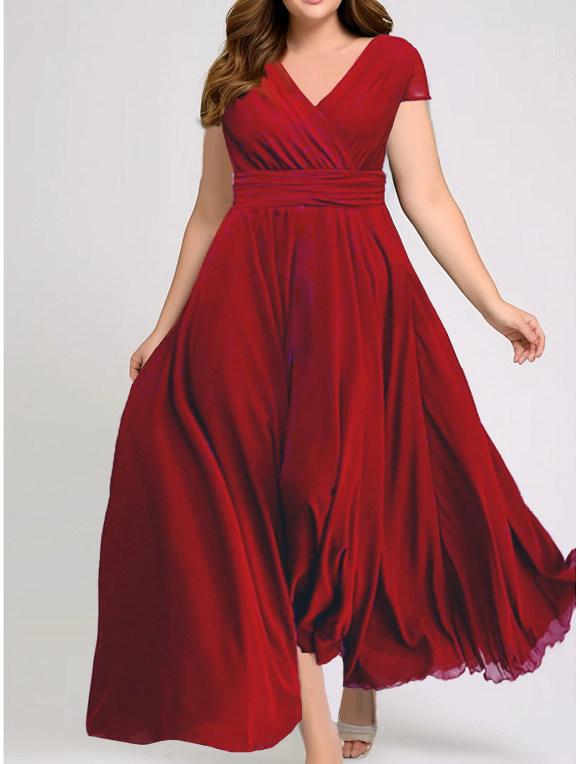 Women's Plus Size Prom Dress Party Dress Ruched V Neck Short Sleeve Vacation Black White Summer Spring