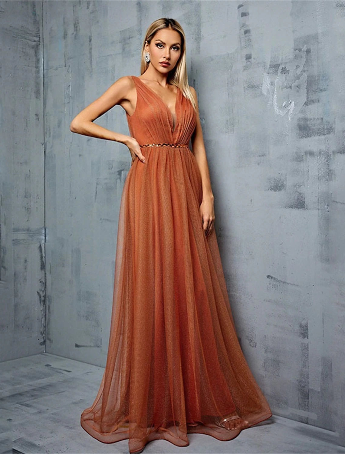 A-Line Quinceanera Dresses Elegant Dress Performance Wedding Floor Length Sleeveless V Neck Chiffon with Pleats