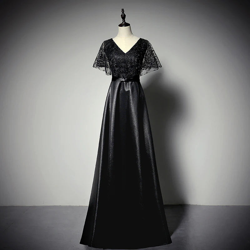 New Black Minimalist Long Satin Evening Dress Ball Dress