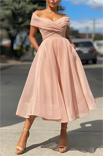 Glamorous Tulle Off the Shoulder Mid A-Line Homecoming Dress with Pleated
