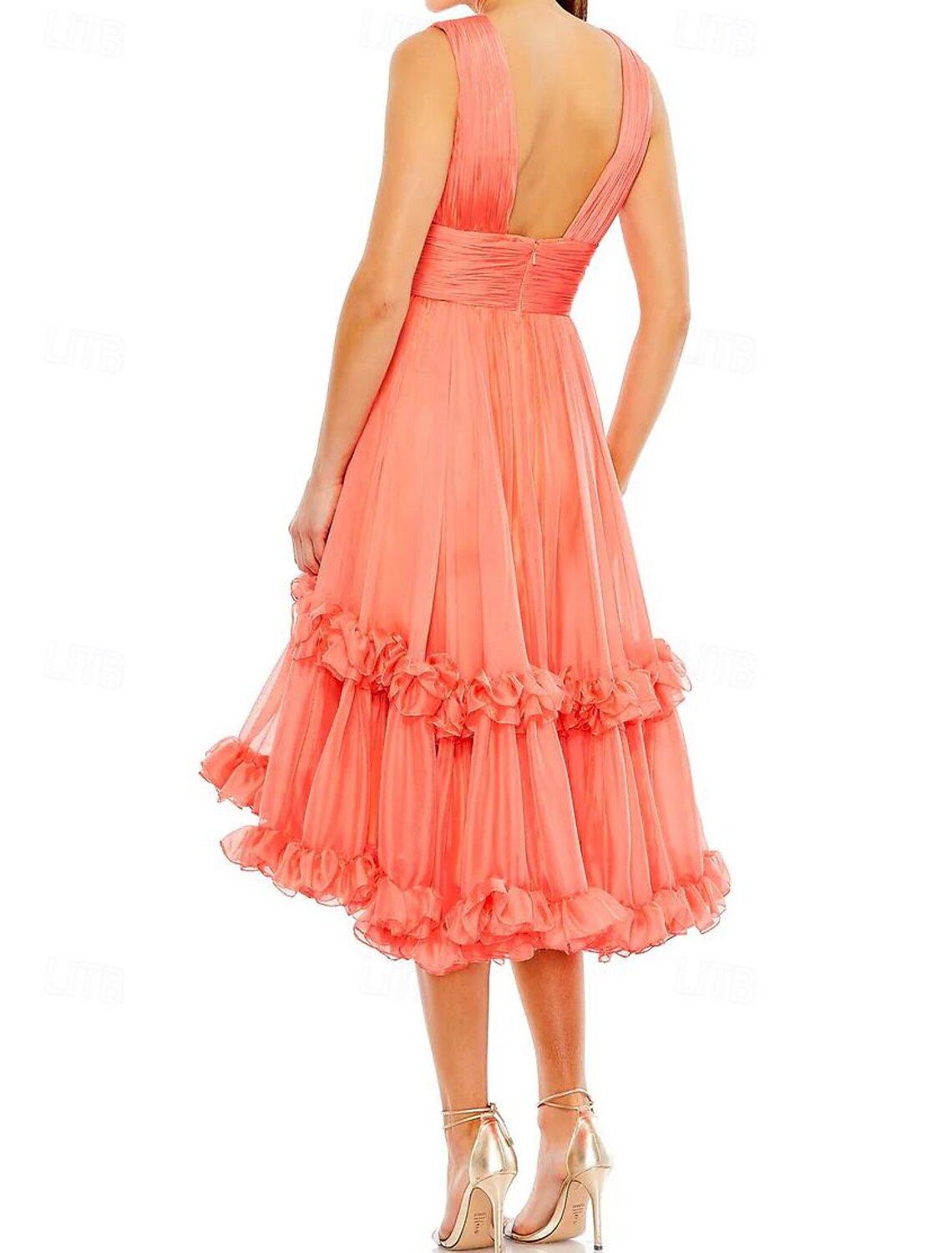A-Line Wedding Guest Dresses Elegant Dress Formal Cocktail Party Tea Length Sleeveless V Neck Tulle with Pleats  ﻿