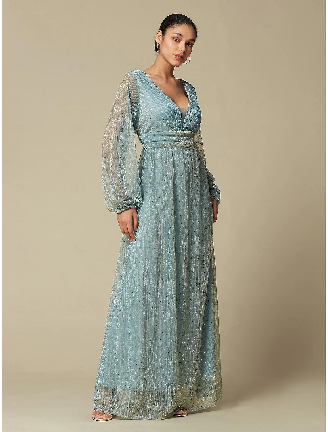 Green Fashion Party/Wedding Guest V Neck Long Sleeve Sparkle Polyester Maxi Dress dress to impress