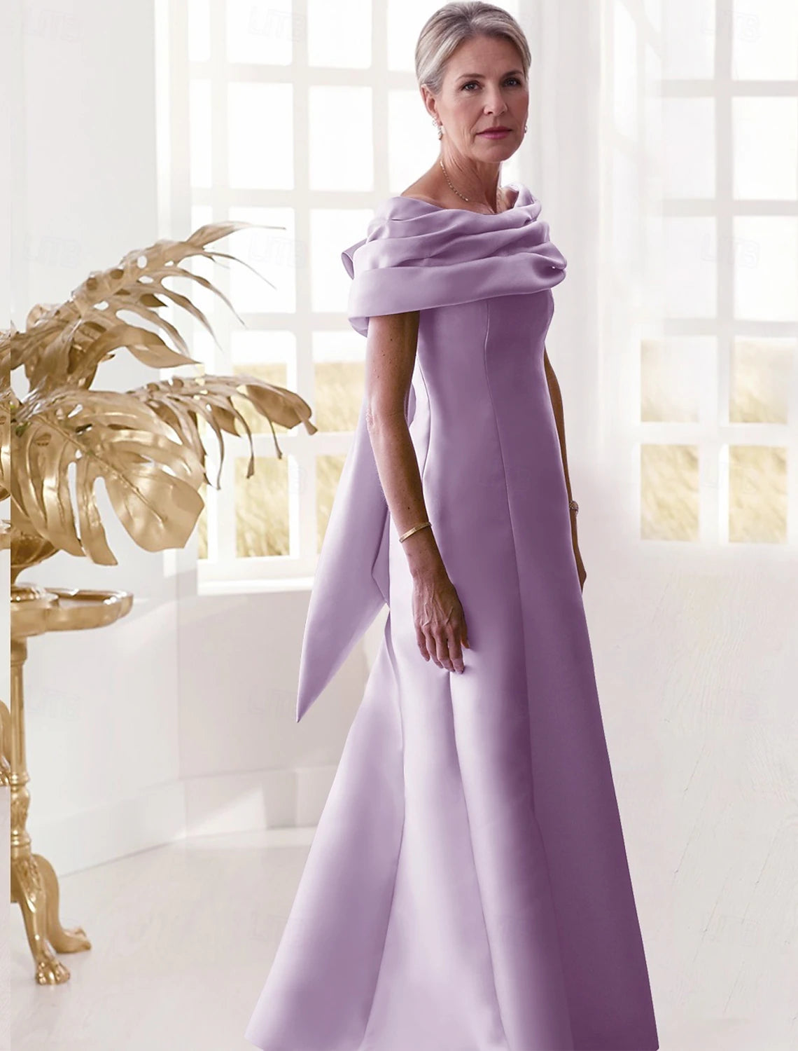 A-Line Evening Gown Elegant Dress Formal Floor Length Sleeveless Off Shoulder Satin with Bow(s) Pleats