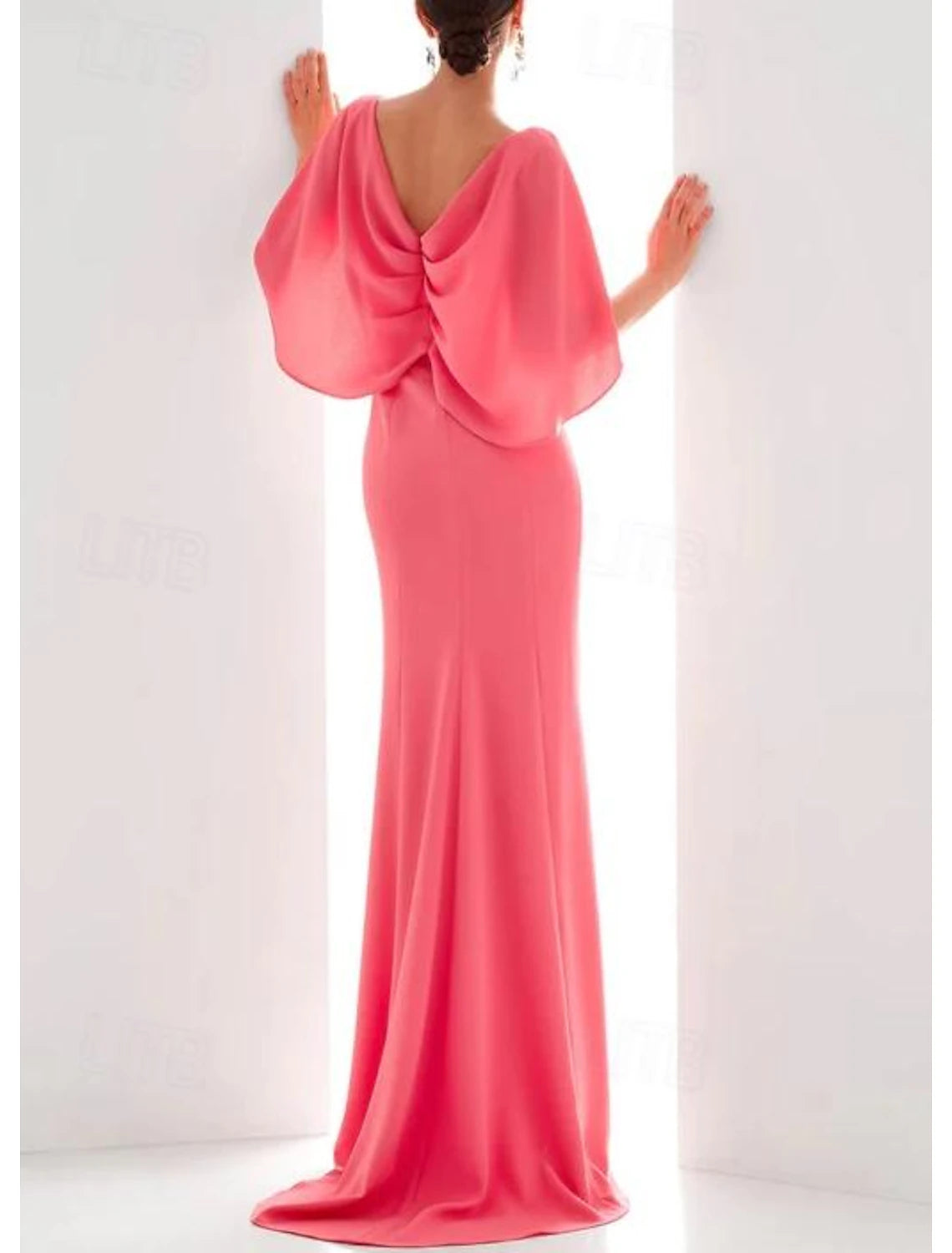 heath Evening Gown Elegant Dress Formal Fall Floor Length Short Sleeve V Neck Stretch Chiffon with Ruched Ruffles