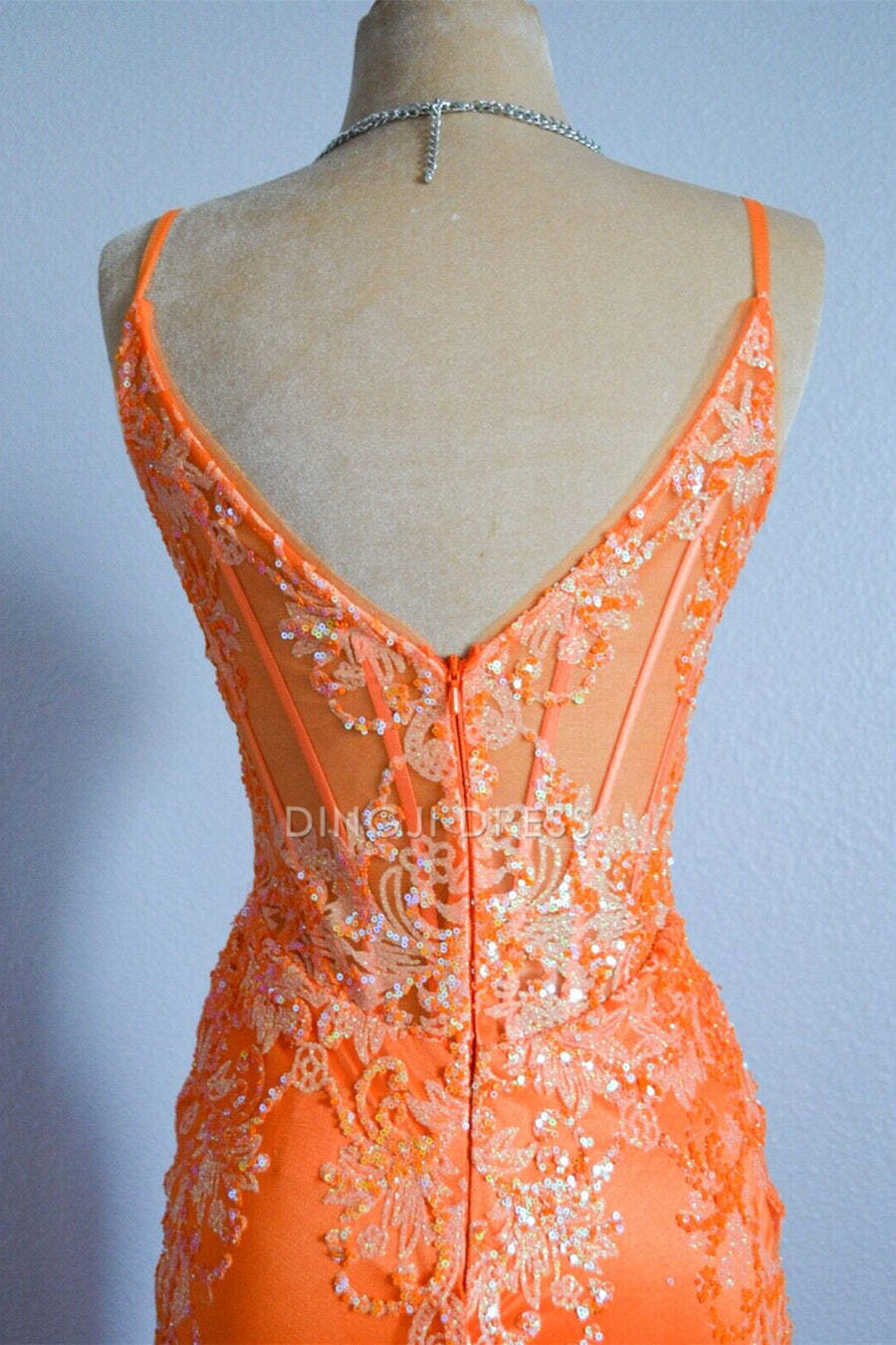 DingJiDress Formal Dress Mermaid Spaghetti Straps Sequins Applique Long Exquisite Prom Dress