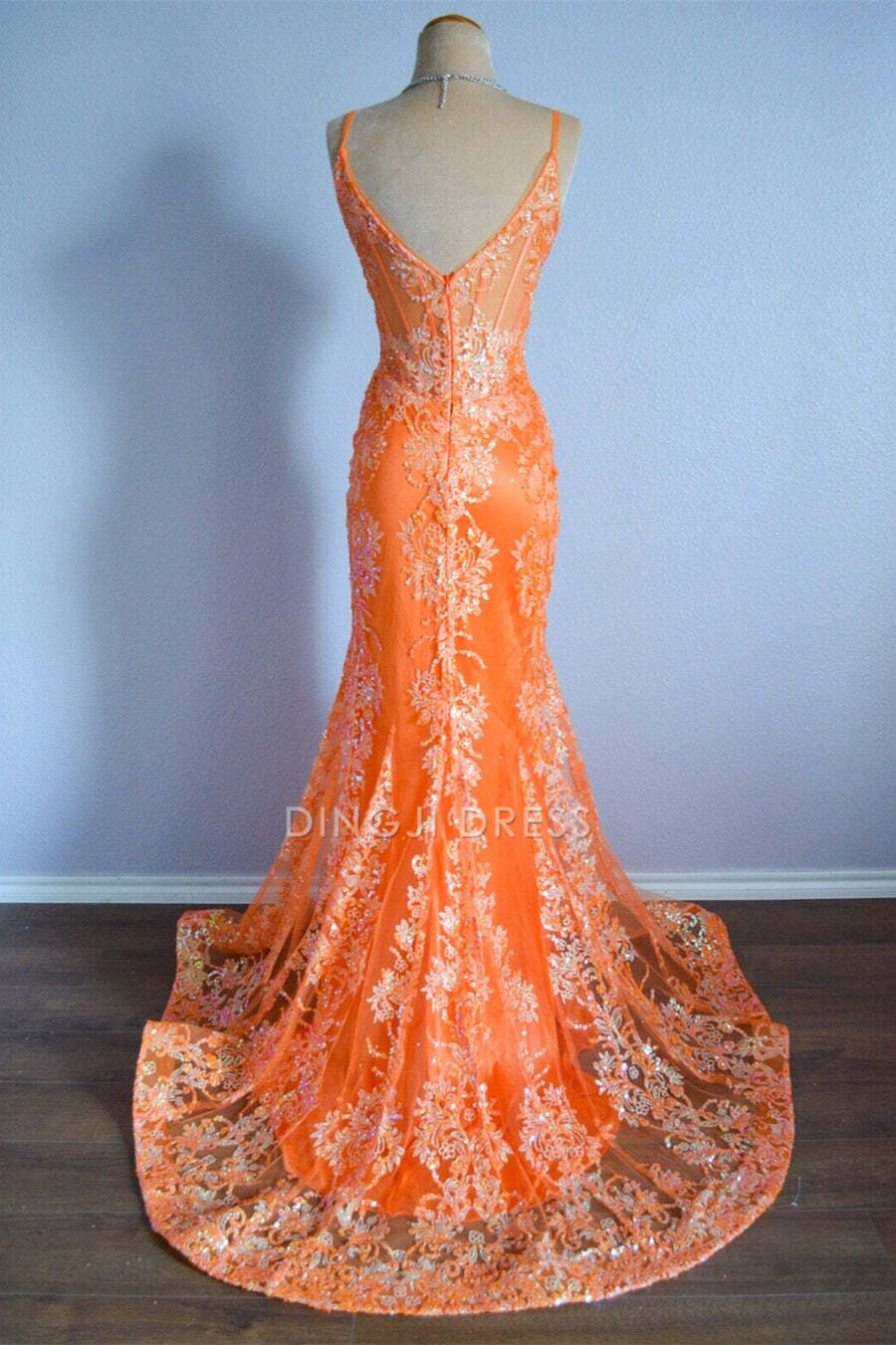 DingJiDress Formal Dress Mermaid Spaghetti Straps Sequins Applique Long Exquisite Prom Dress