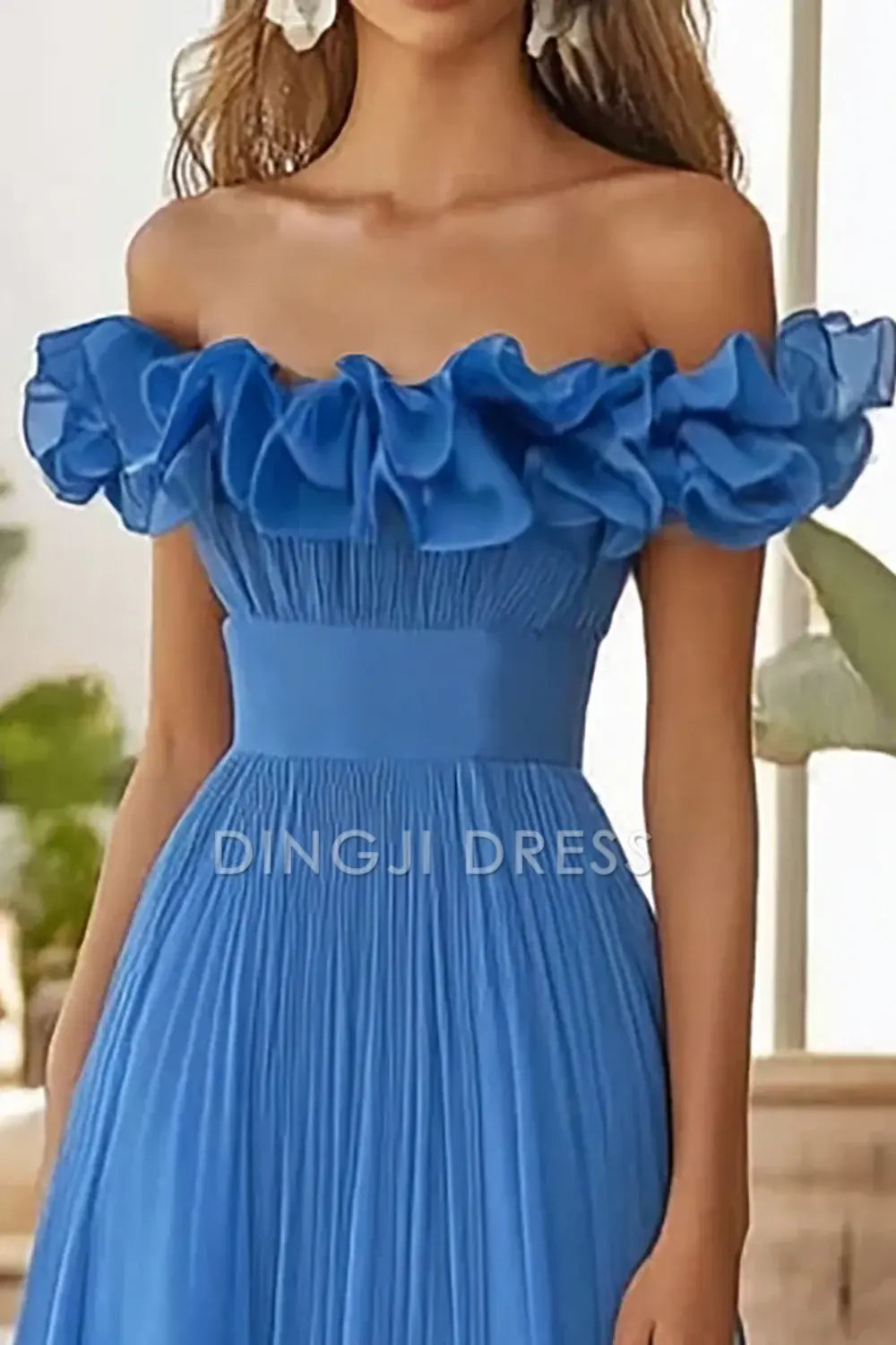 DingJiDress High Quality Dress A Line Off The Shoulder Pleated Unique Long With Slit Fashion Prom Dress