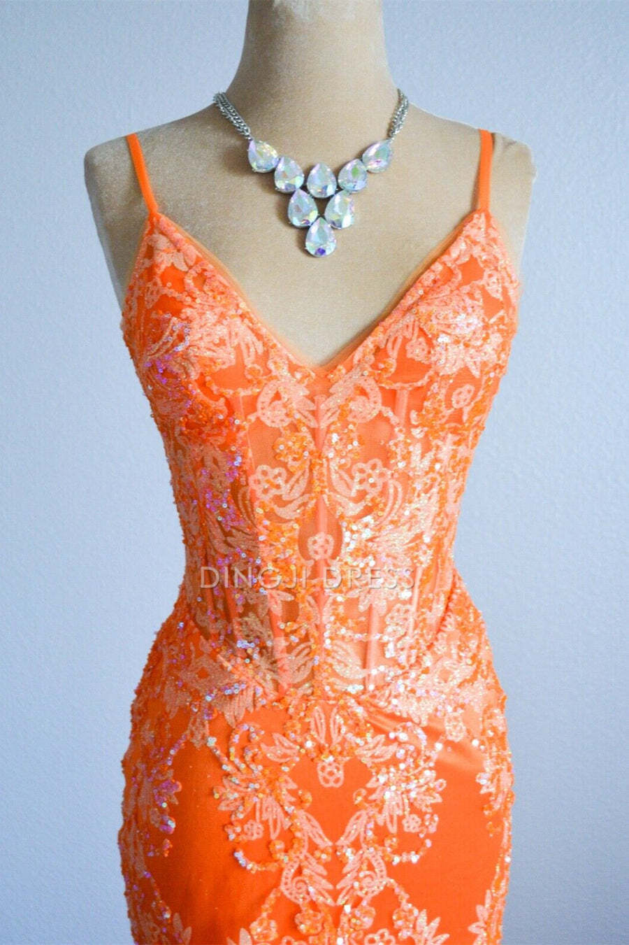 DingJiDress Formal Dress Mermaid Spaghetti Straps Sequins Applique Long Exquisite Prom Dress