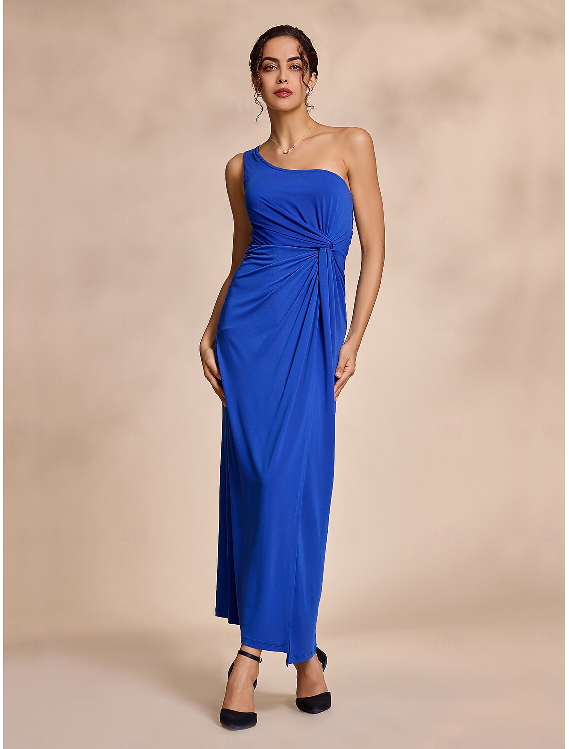 Blue Wedding Party/Wedding Guest Solid Twist Sleeveless Hem Maxi Dress dress to impress