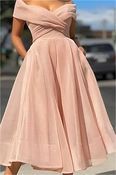 Glamorous Tulle Off the Shoulder Mid A-Line Homecoming Dress with Pleated