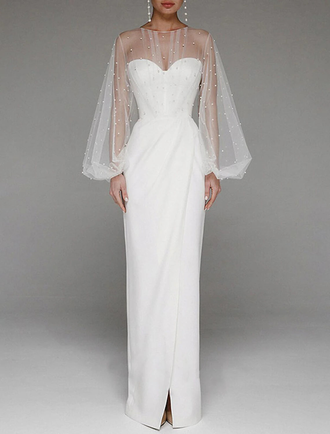 Sheath Evening Gown Elegant Dress Formal Evening Birthday Floor Length Sleeveless Jewel Neck Fall Wedding Guest Stretch Fabric with Beading Splicing