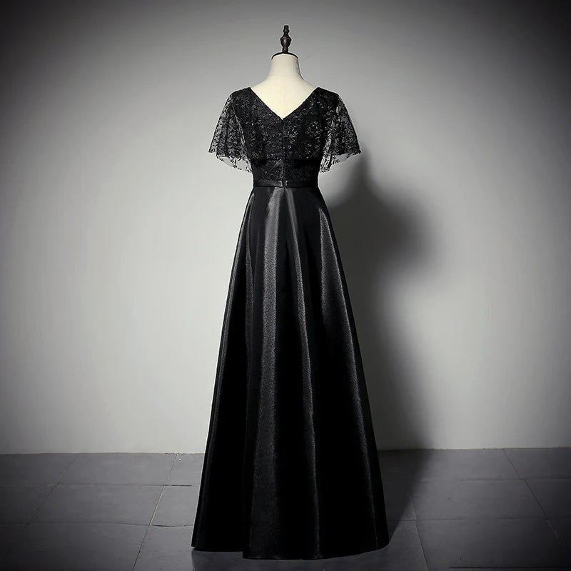 New Black Minimalist Long Satin Evening Dress Ball Dress