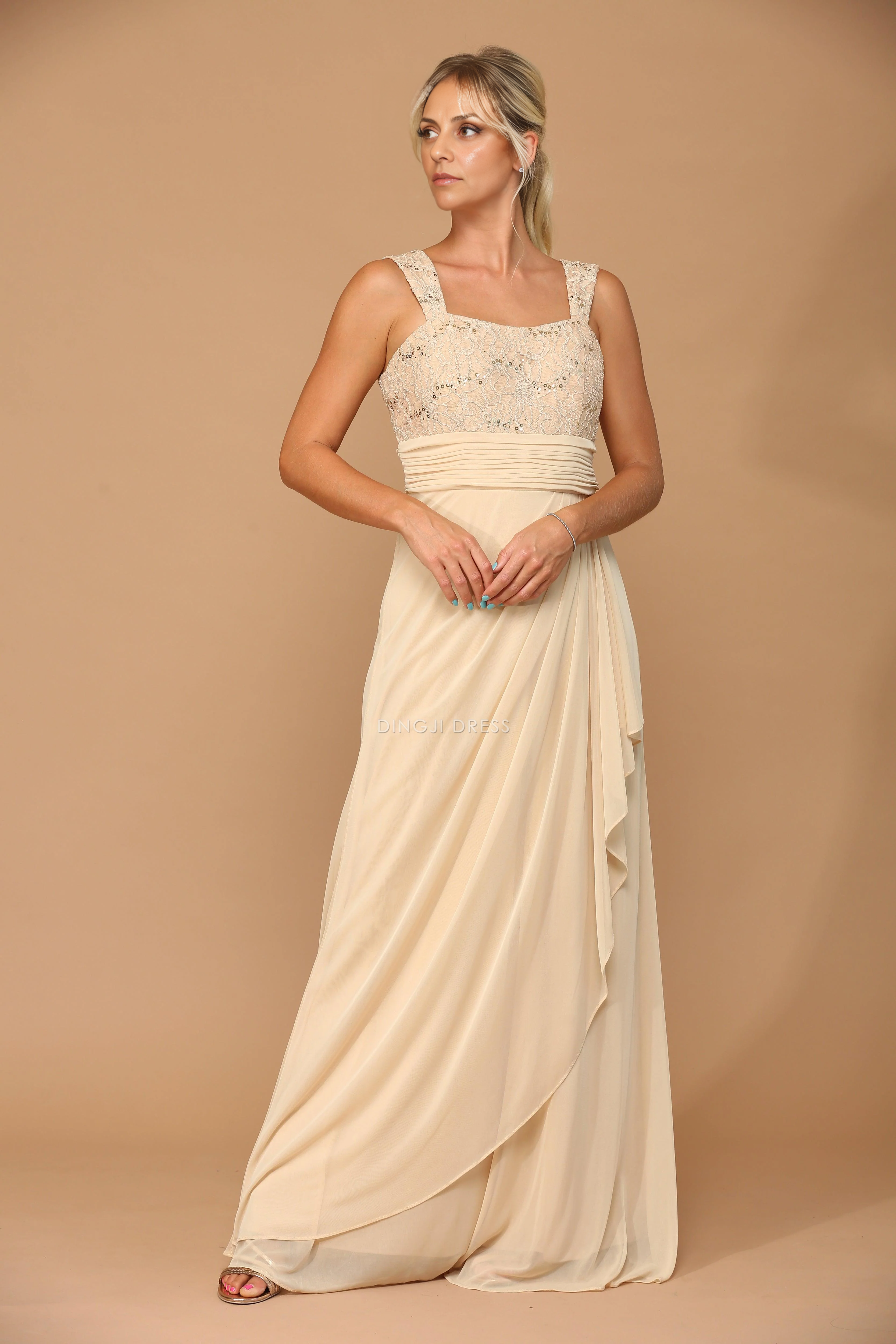 DingJiDress Evening Dress Elegant Two Piece Jacket 3/4 Sleeve Ruched Fashion Mother Of The Bride Dress