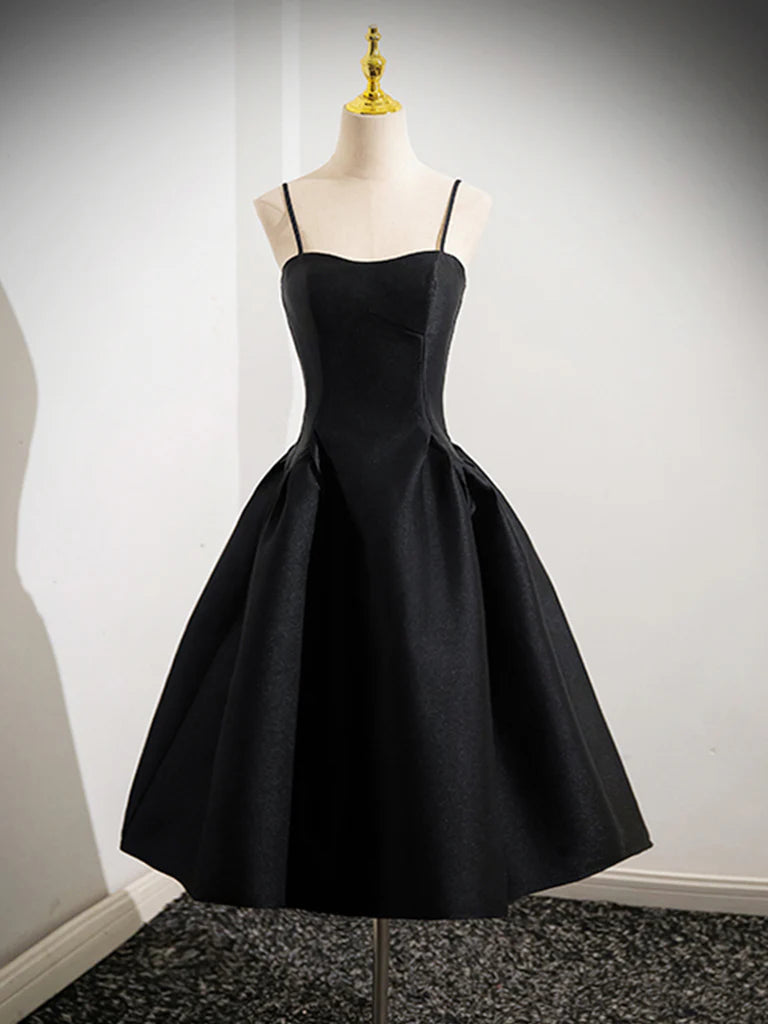 Black A-Line Satin Short Prom Dress Black Homecoming Dress