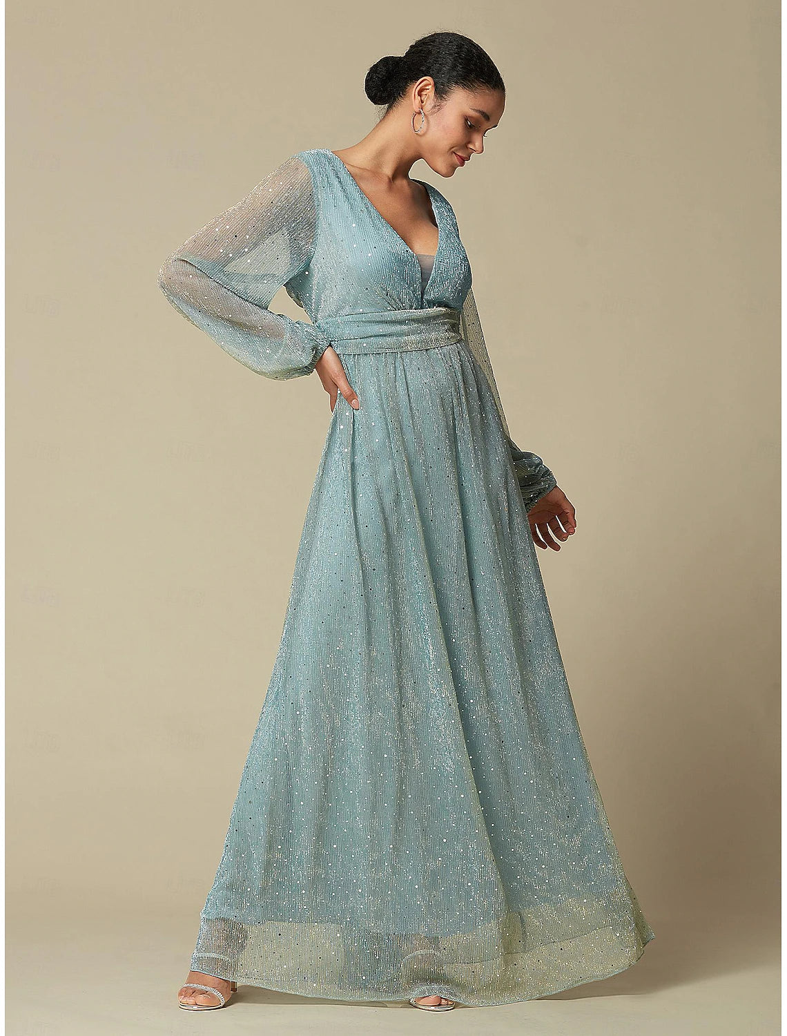 Green Fashion Party/Wedding Guest V Neck Long Sleeve Sparkle Polyester Maxi Dress dress to impress