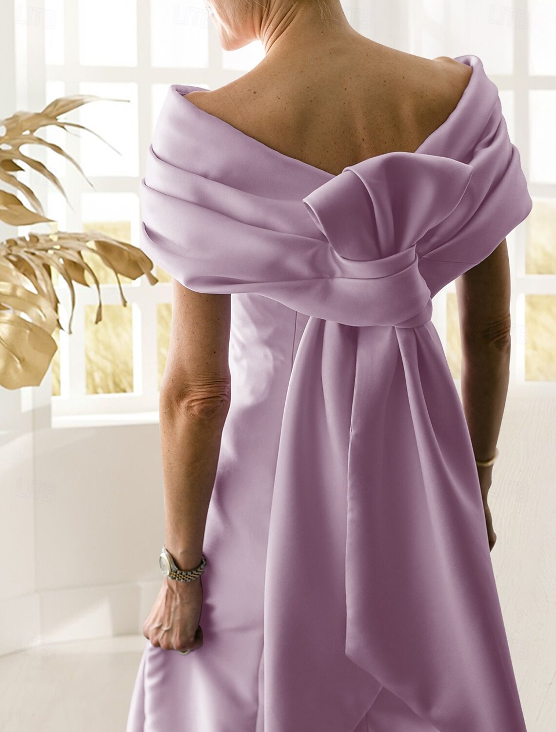 A-Line Evening Gown Elegant Dress Formal Floor Length Sleeveless Off Shoulder Satin with Bow(s) Pleats