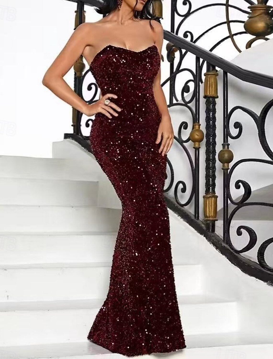 Mermaid Trumpet Evening Gown Party Dress Evening Party Prom Floor Length Sleeveless Sweetheart Spandex Backless with Glitter Sequin