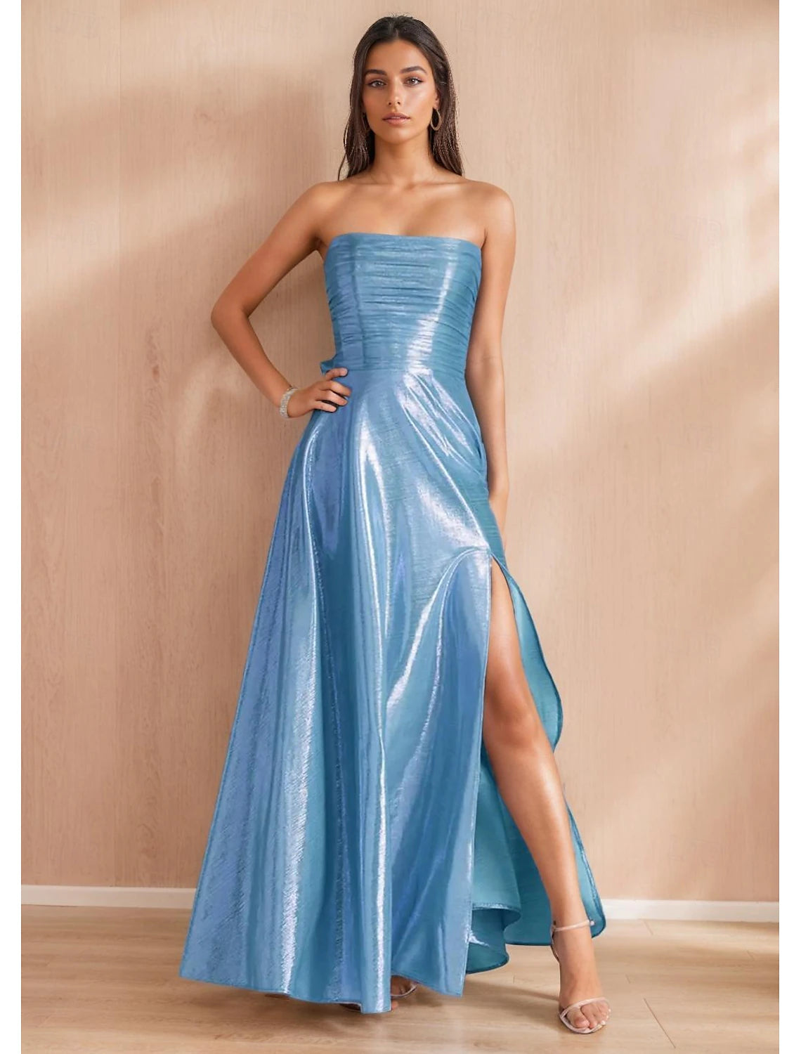 A-Line Prom Dresses Elegant Dress Formal Evening Party Floor Length Sleeveless Off Shoulder Polyester with Bow(s) Ruched Slit