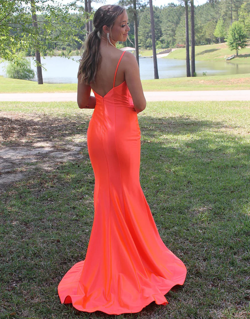 Orange Long Shoulder Split Ball Dress