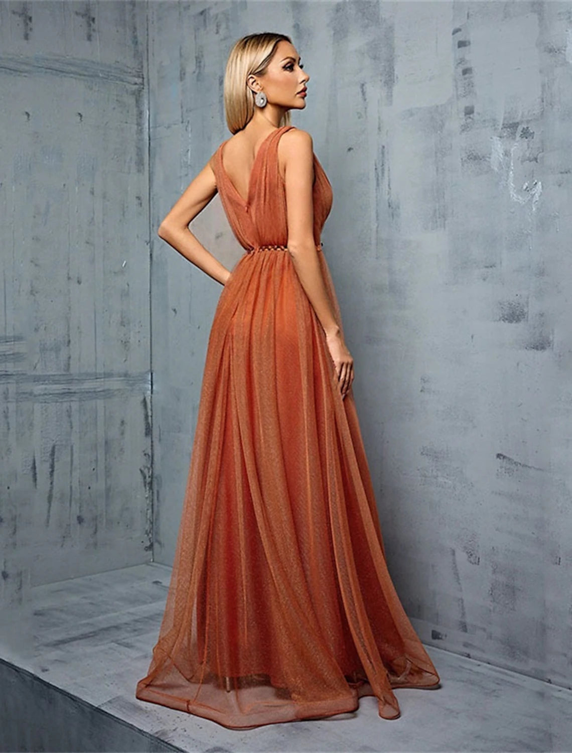 A-Line Quinceanera Dresses Elegant Dress Performance Wedding Floor Length Sleeveless V Neck Chiffon with Pleats