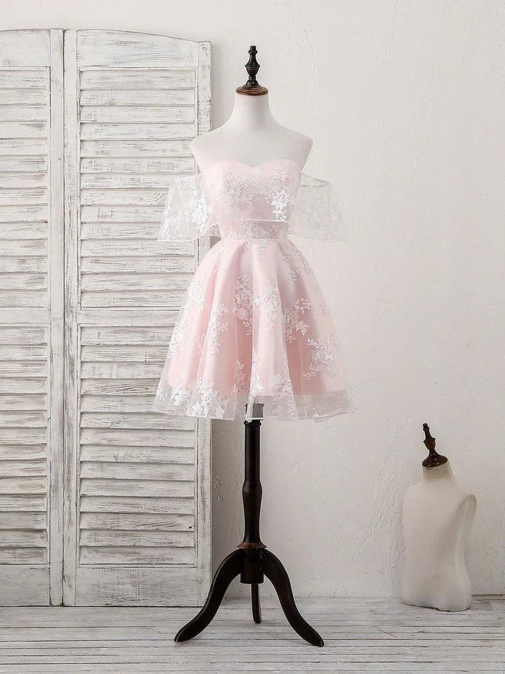 DingJiDress Short Prom Dress A-Line Sweetheart Lace Off-Shoulder Cute Best Selling Homecoming Dress