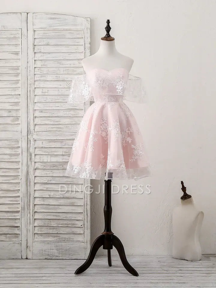 DingJiDress Short Prom Dress A-Line Sweetheart Lace Off-Shoulder Cute Best Selling Homecoming Dress