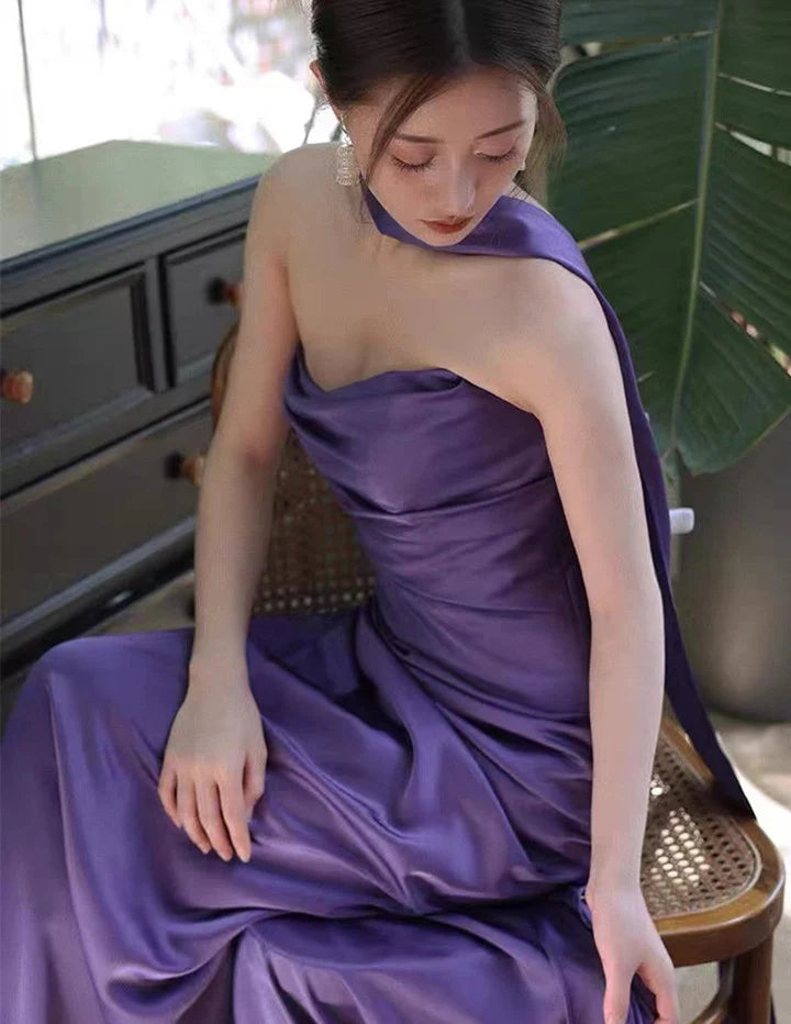 Purple Satin Long Evening Dress Prom Dress Purple Formal Dress