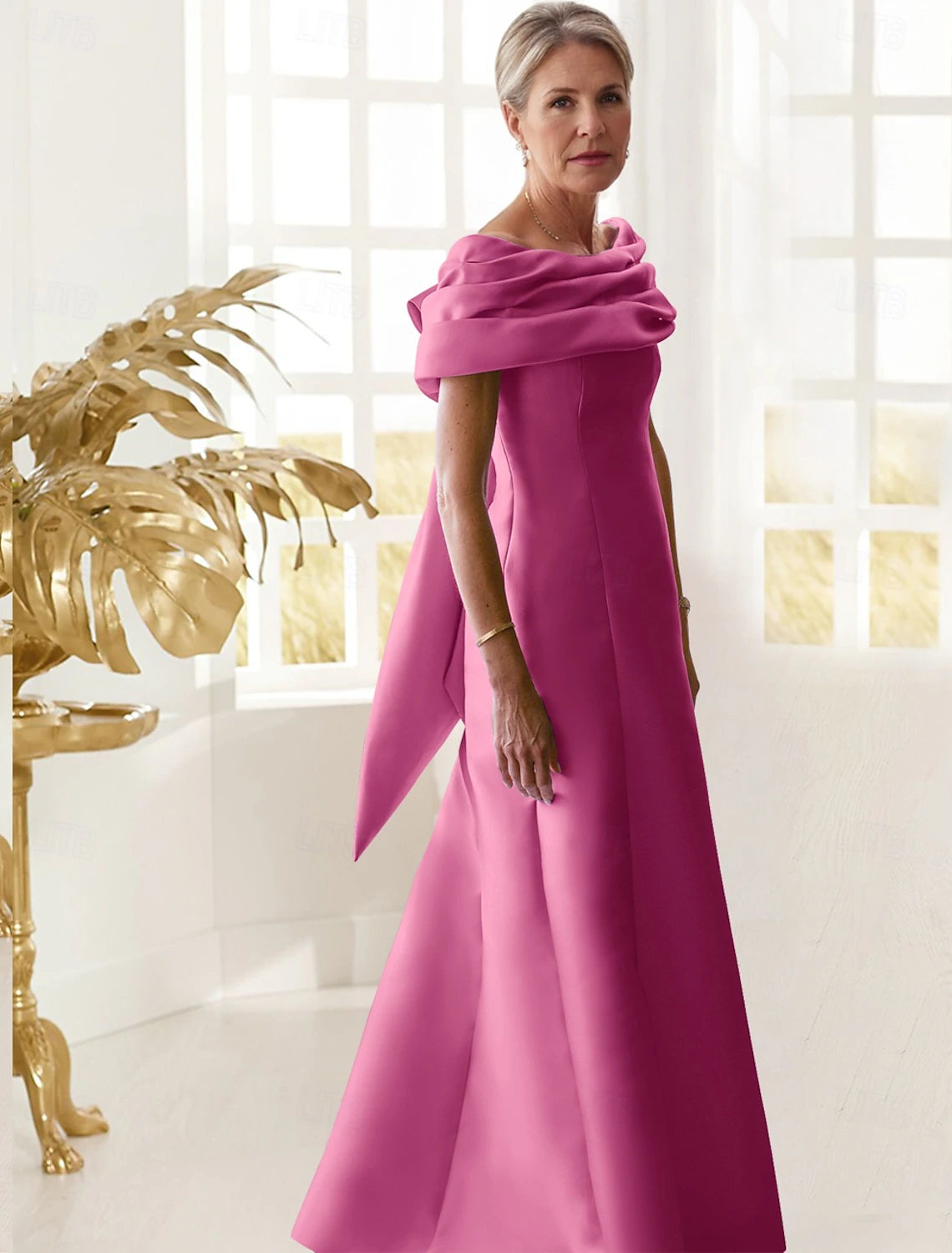 A-Line Evening Gown Elegant Dress Formal Floor Length Sleeveless Off Shoulder Satin with Bow(s) Pleats