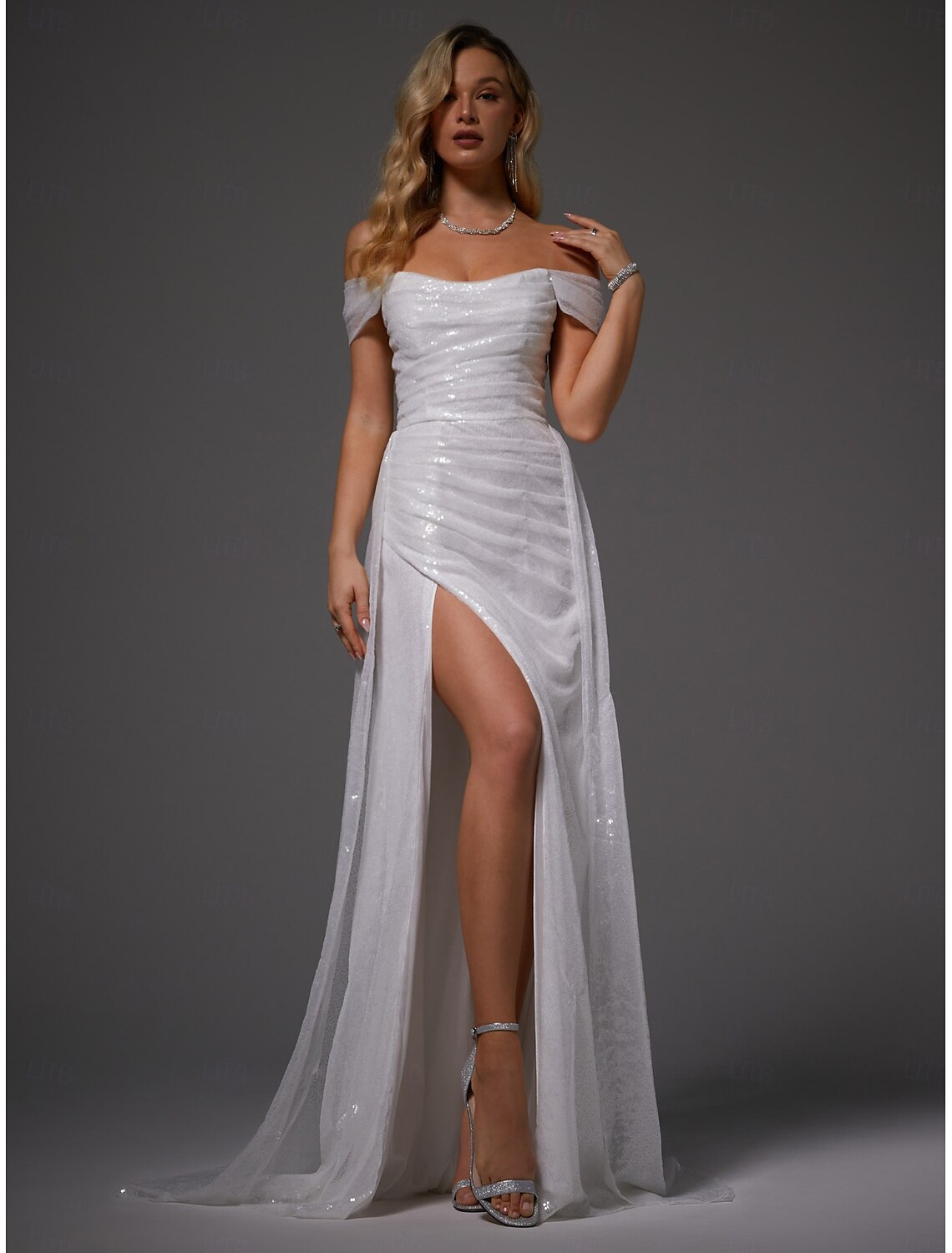 Mermaid Evening Gown Elegant Dress Wedding Guest Prom Sweep / Brush Train Floor Length Short Sleeve Off Shoulder Fall Wedding Reception Satin with Slit