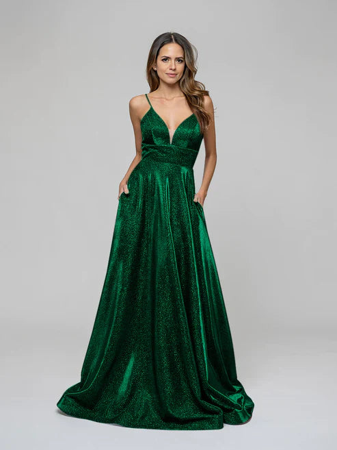 DingJiDress A Line Lace-up Spaghetti Straps Metallic Glitter Prom Dresses