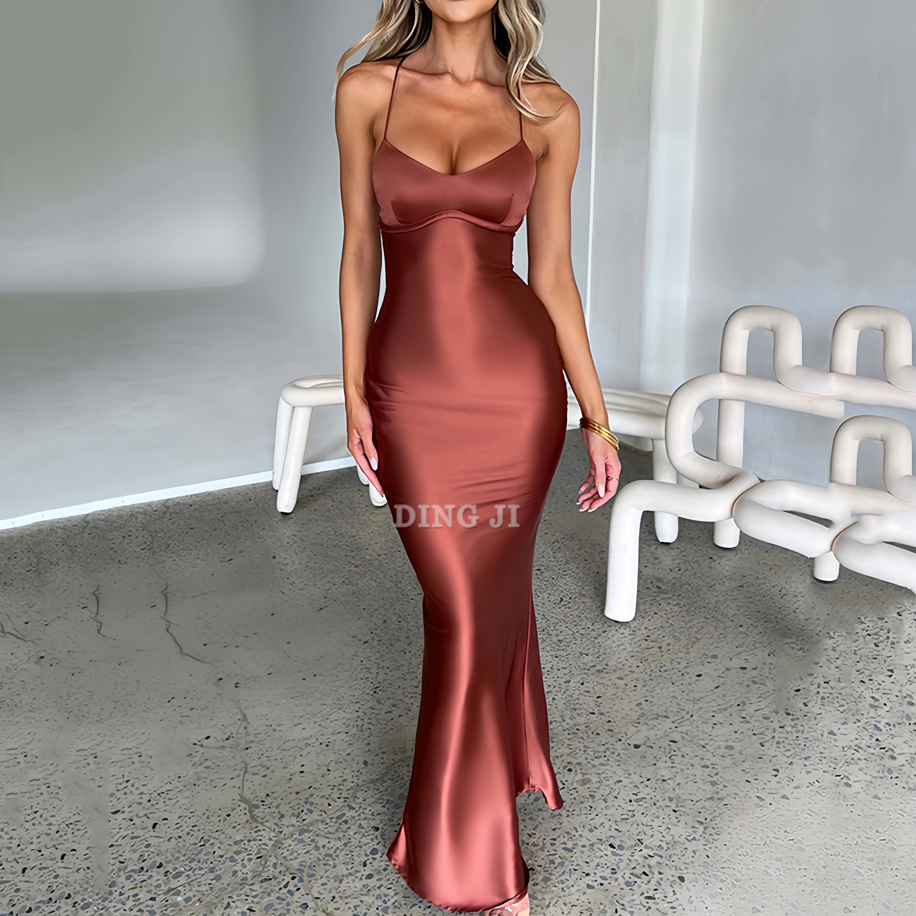 DingJiDress Charming Evening Dress Spaghetti Straps Backless Sexy Dress Beauty Elegant Party Tight Long Dress Sexy Formal Wear Dresses