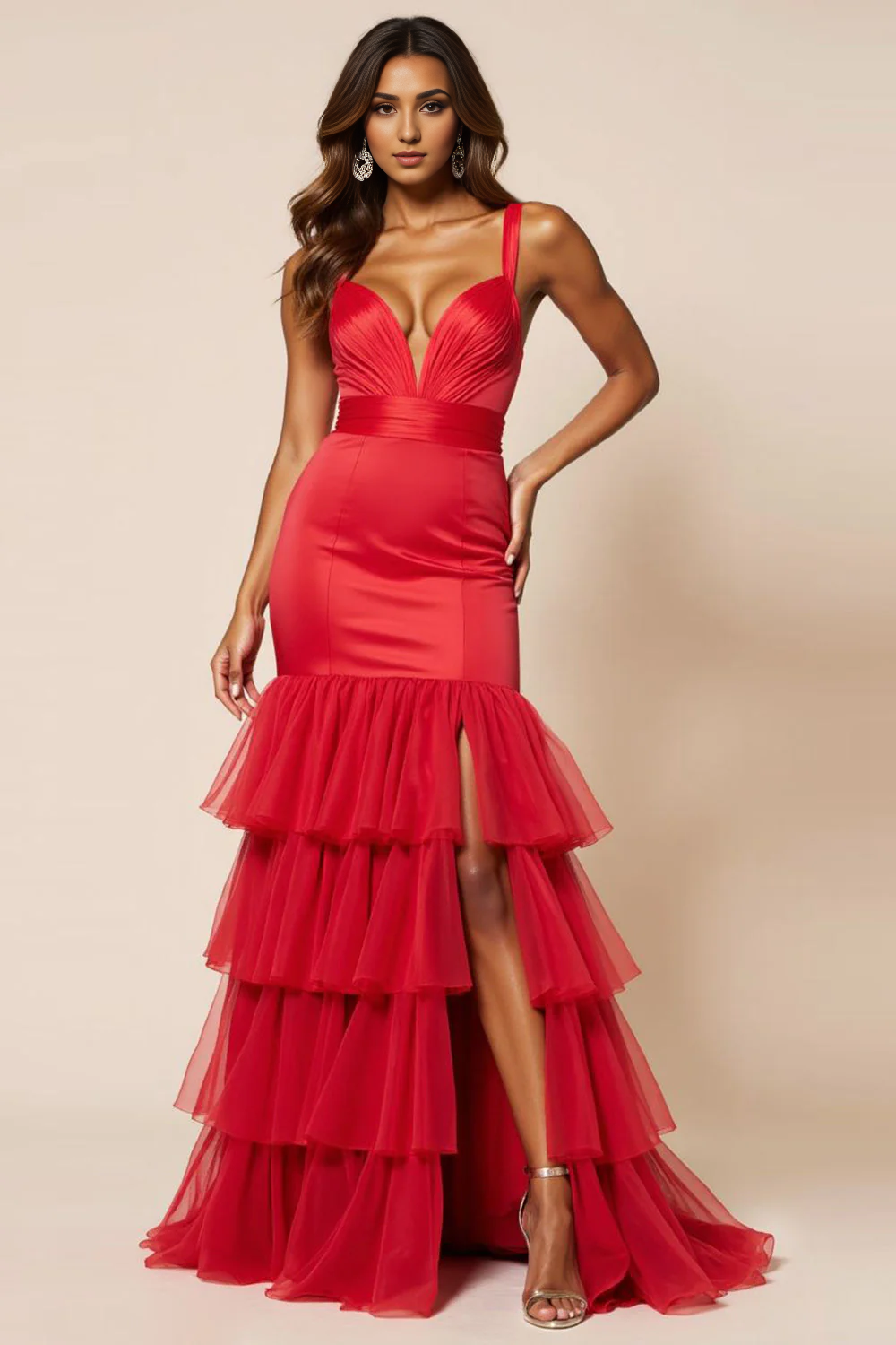 DingJiDress High Quality Dress Exquisite Mermaid Sheath V-Neck Tiered With Ruffles Fashion Long Prom Dress