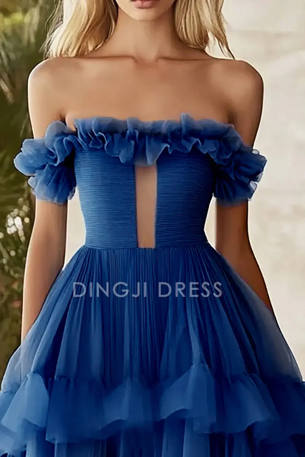 DingJiDress High Quality Dress Fashion A Line Keyhole Long Fantastic Tulle With Slit Prom Dress