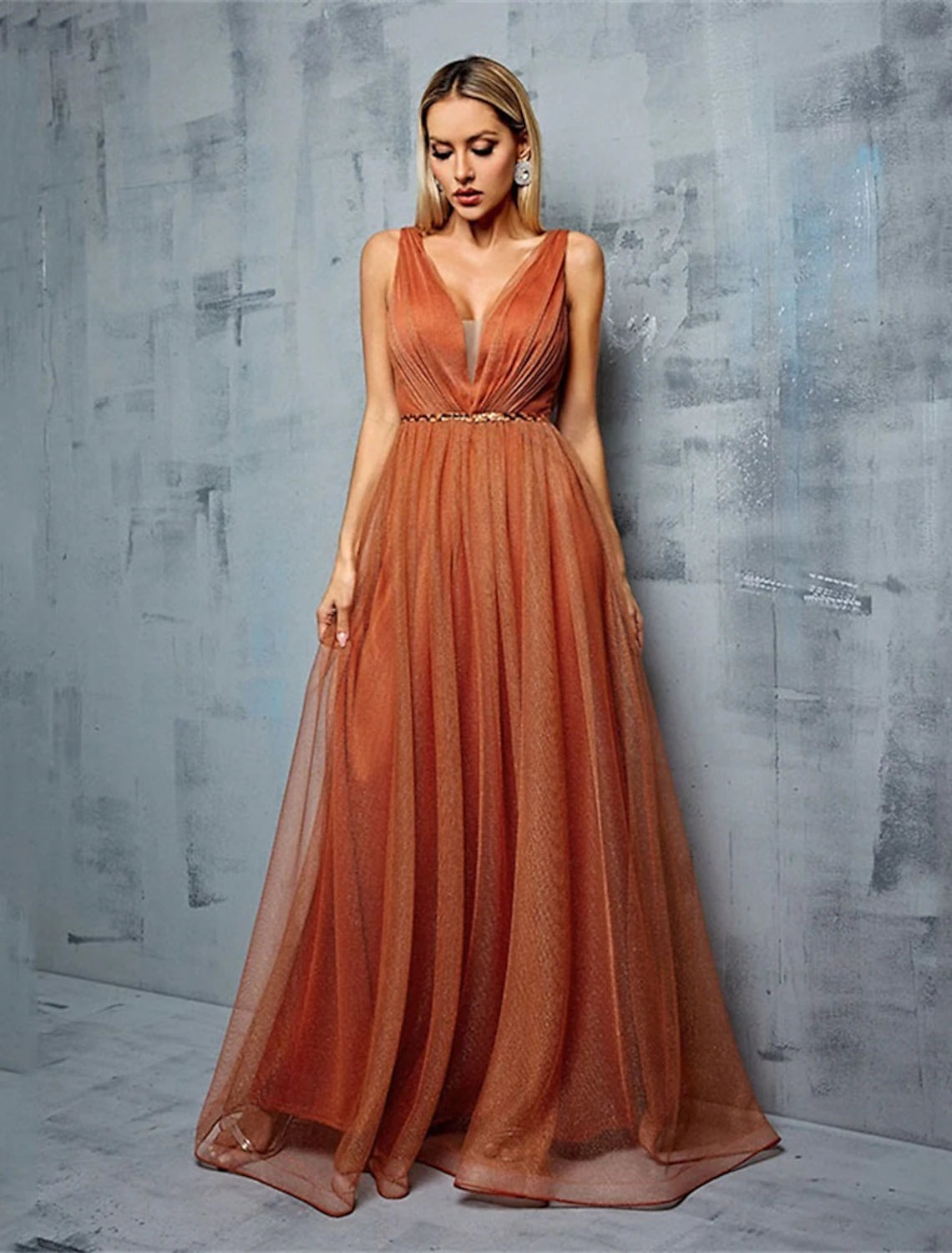 A-Line Quinceanera Dresses Elegant Dress Performance Wedding Floor Length Sleeveless V Neck Chiffon with Pleats