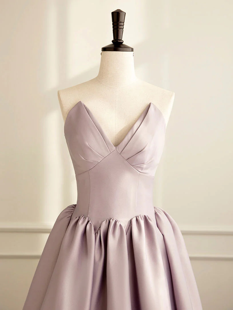Simple A-line Satin Pink Long Prom Dress  Formal Bridesmaid Dress