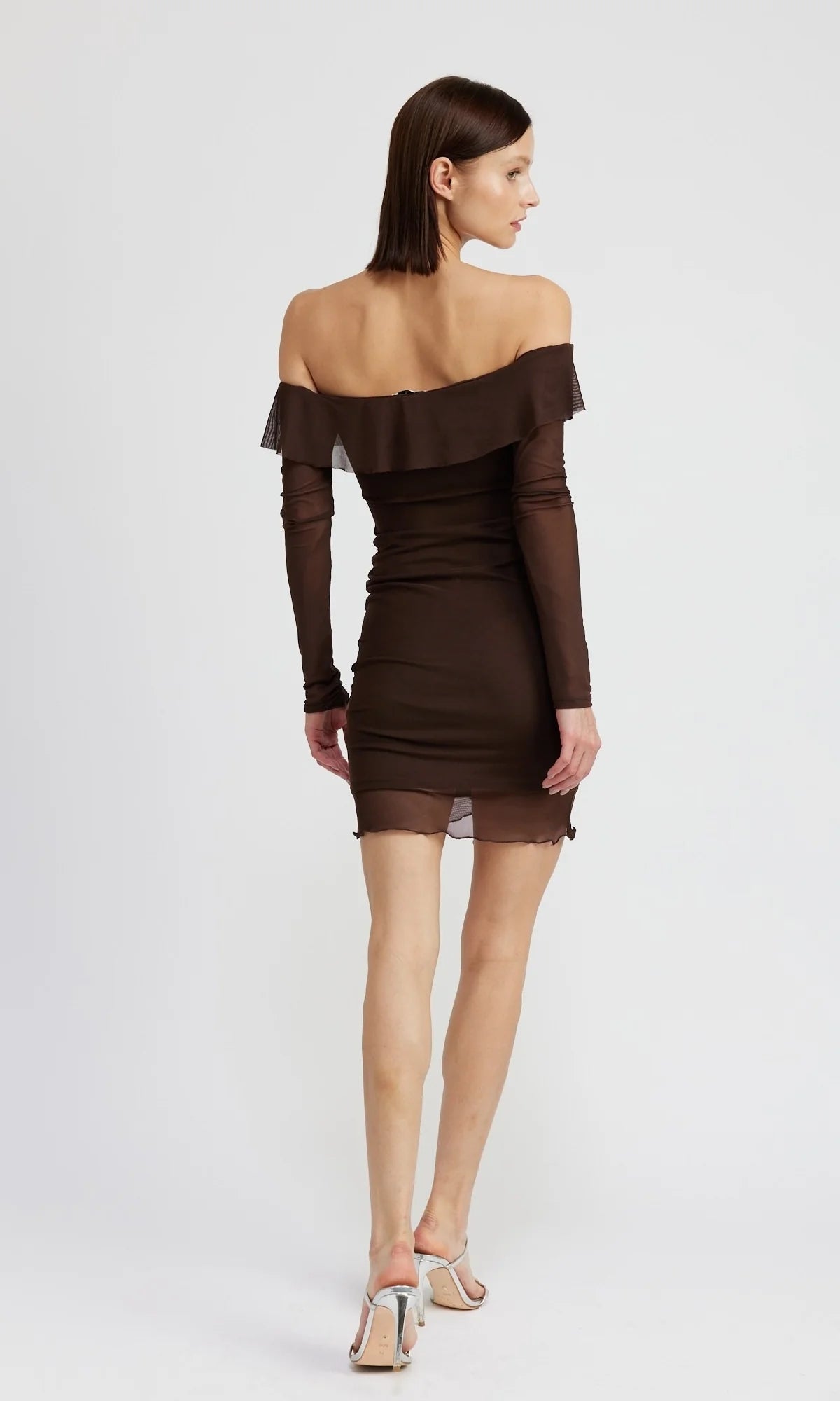 Chocolate Brown Short Party Dress with Sleeves ﻿