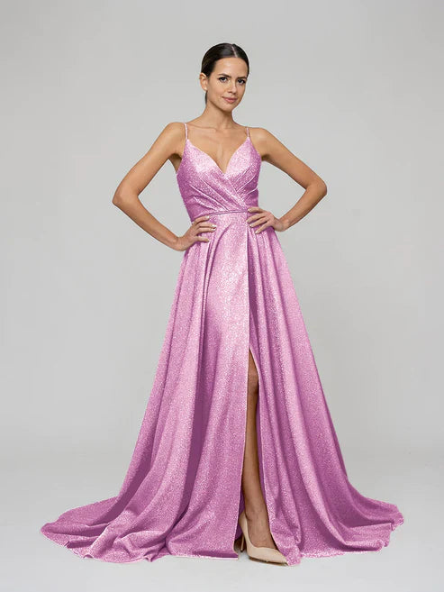 DingJiDress Sweep Train Metallic Glitter A Line Prom Dresses