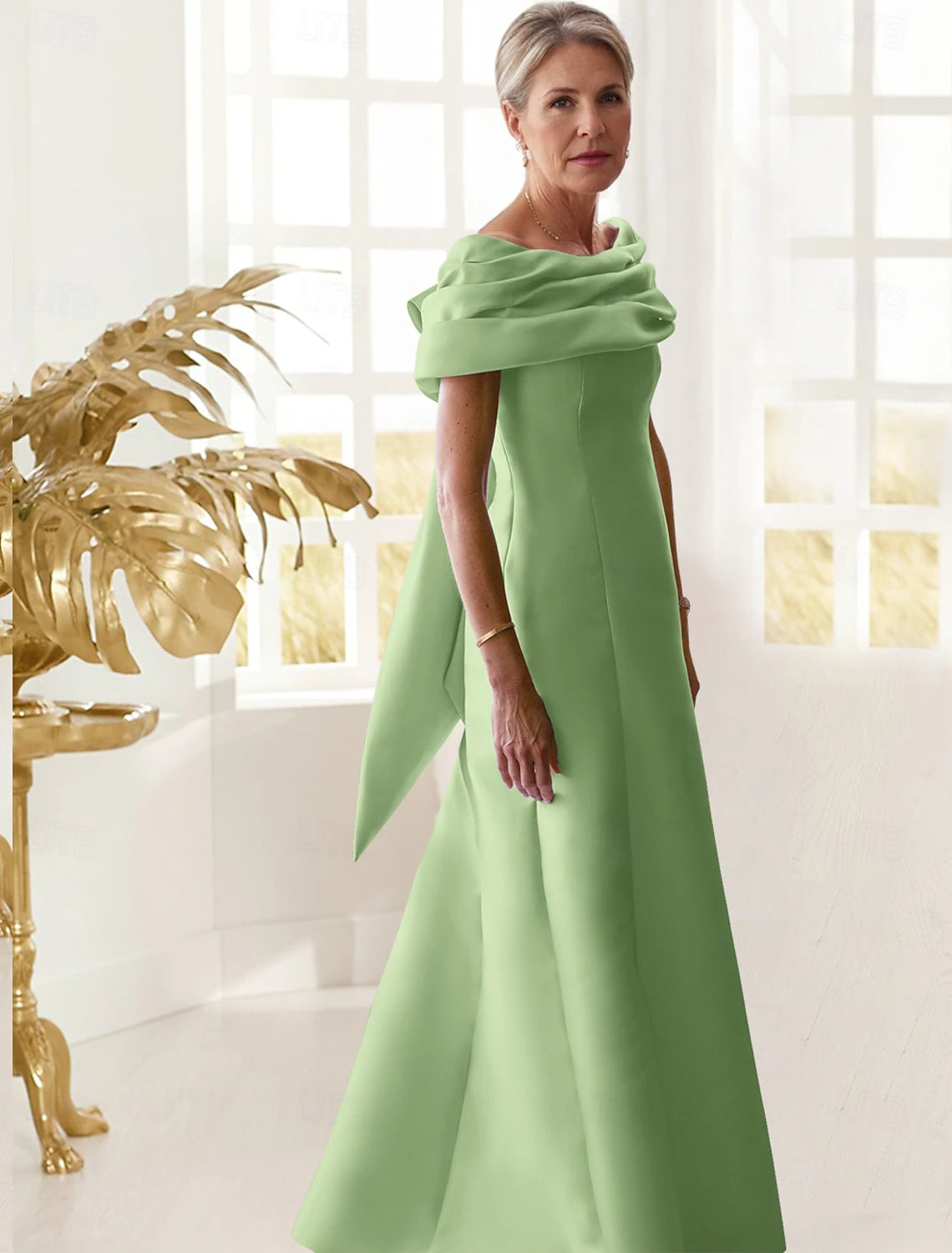 A-Line Evening Gown Elegant Dress Formal Floor Length Sleeveless Off Shoulder Satin with Bow(s) Pleats
